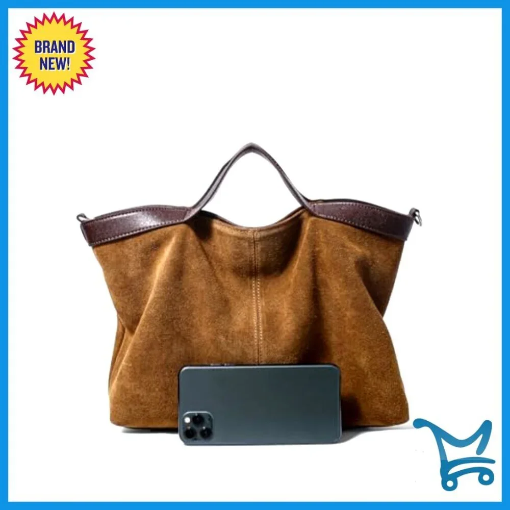 Suede Leather Shoulder Crossbody Bag Top Handle Purse - Picture 3 of 7
